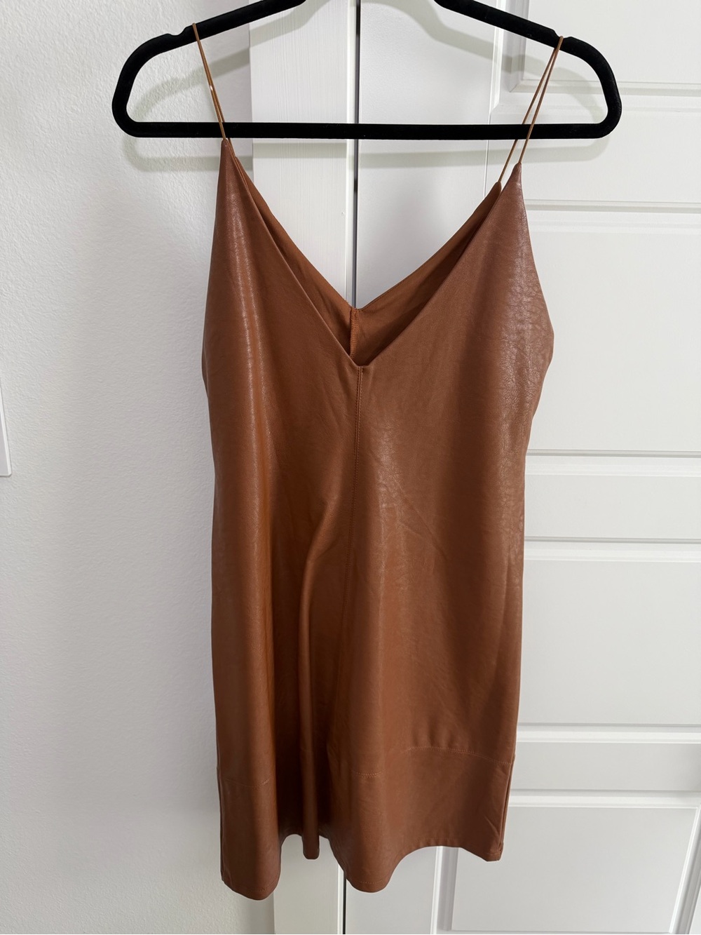 Sleek Brown Faux Leather Slip Dress